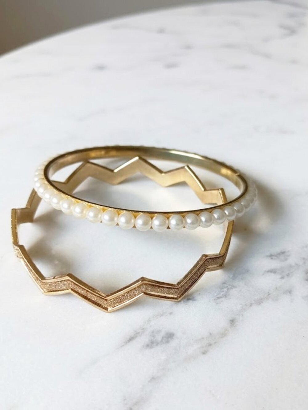Gold Pearl Accent Women's Bangle Set